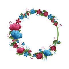 Shiny Colorful Flowers, Petals and Green Leave, Floral Frame Design for Inviitations, Greetings and Weddings Cards with Text Space for Your Message. Gradiant Effect.