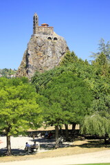Rocher Saint-Michel d'Aiguilhe, Le Puy en Velay, Haute-Loire, Auvergne, Rhône-Alpes, France.
