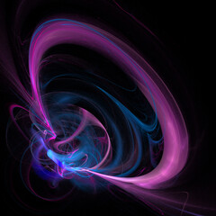 bright abstract linear background, pink and blue digital drawing on black, graphic, design