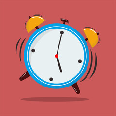 blue alarm clock on red background icon vector illustration