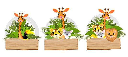 Cute animals in Zoo, Placards and banner in zoos Design for banner, layout, annual report, web, flyer, brochure, ad.