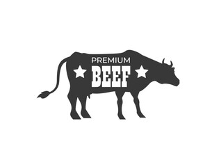 Premium beef meat vintage label and logo emblem vector illustration isolated.