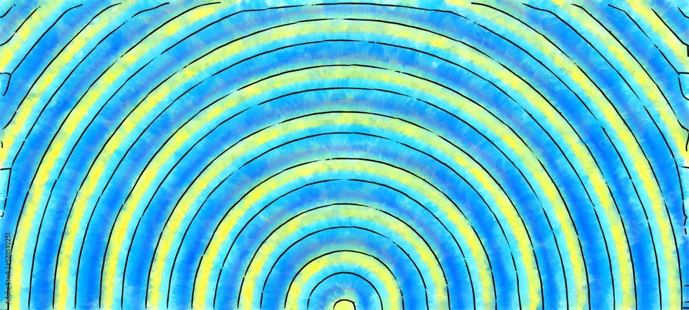 Poster digital painterly render of intricate colorful geometric patterns in watercolor and ink style
