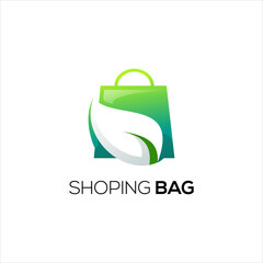 Shopping bag nature logo colorful gradient template