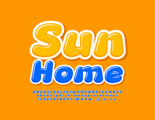 Vector colorful Banner Sun Home. Glossy Blue Font. Creative Alphabet Letters, Numbers and Symbols set