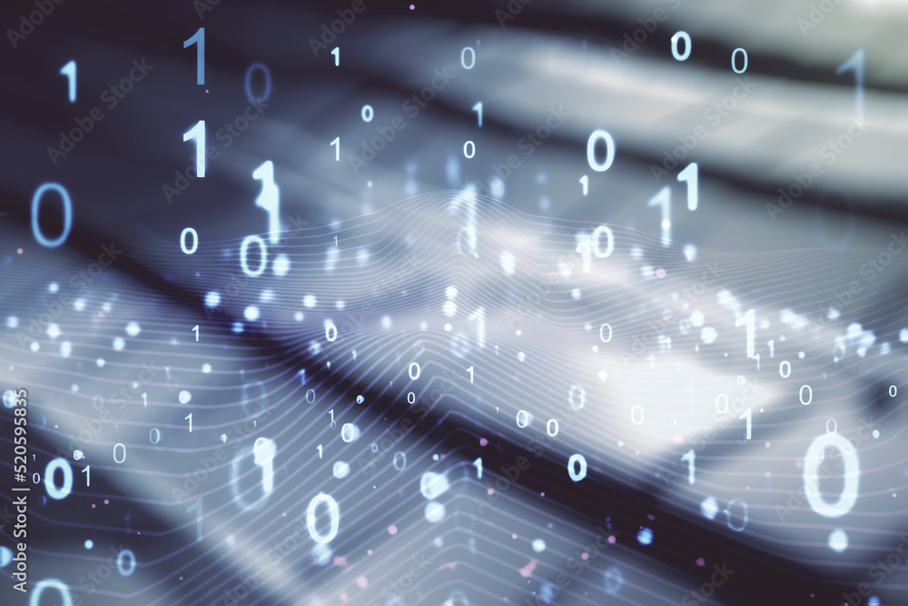 Poster abstract virtual binary code illustration on blurry abstract metal background. big data and coding c