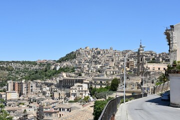 Residential area of Modica, Sicily in Italy, with old houses built on  hillside. Sicilian heritage