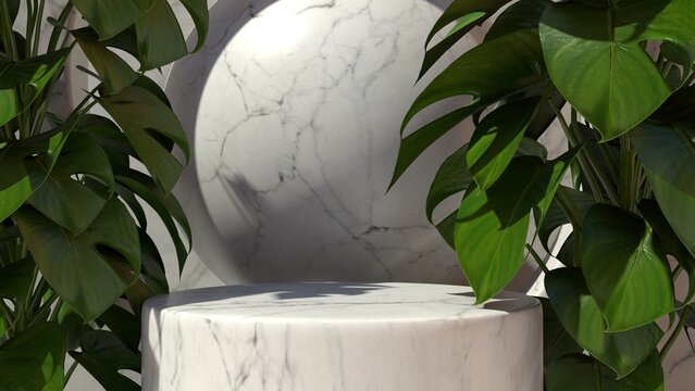 Podium display scene for cosmetic product and packate,3d render.