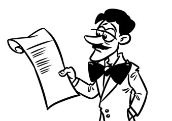 Man business suit reading contract parody character cartoon illustration coloring page