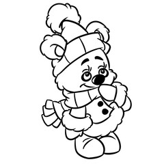 Little bear cub beautiful winter character cartoon illustration coloring page