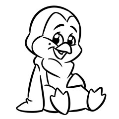 Animal penguin little joy sitting character cartoon illustration coloring page