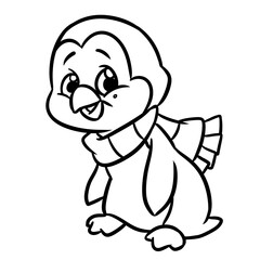 Animal penguin little joy scarf character cartoon illustration coloring page