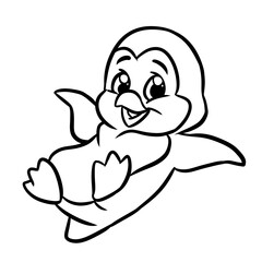 Obraz premium Animal penguin little ride lying down scarf character cartoon illustration coloring page