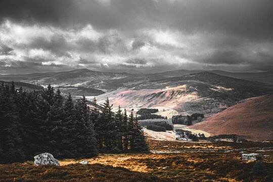 Aerial view of beautiful mountains on a cloudy day
