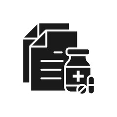 Medicine and paper. Medical record, drug receipt icon flat style isolated on white background. Vector illustration