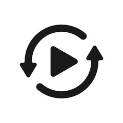 Play button in circular arrows icon flat style isolated on white background. Vector illustration