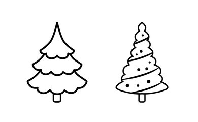 Fir tree black line icon set. Pine illustration isolated on white background. Outline simple vector drawing. Abstract fir tree illustration. Winter line icon