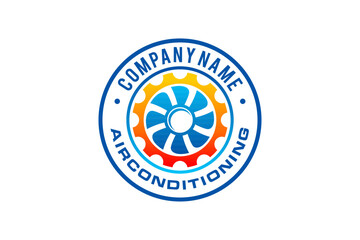 Air conditioning Cooling and heating house logo design blower fan and gear icon symbol 