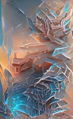 The texture of ice and the play of light. Abstract fresh winter ice background. Blue abstract background with cracks. 3D illustration.
