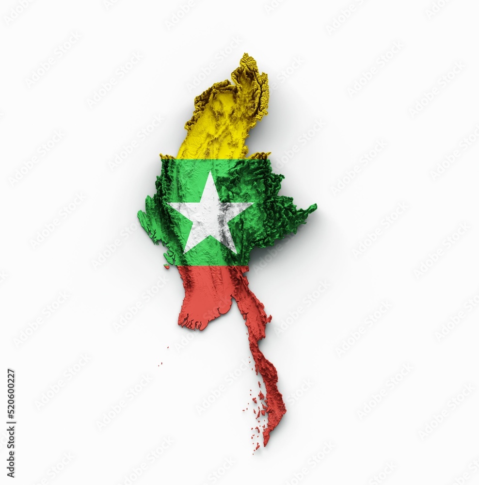 Poster 3d rendering of an outlined map piece of algeria covered in flag colors on white background