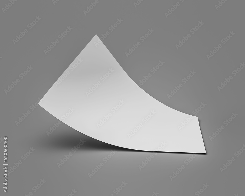 Poster 3d rendering of an a4 format white paper on grey background