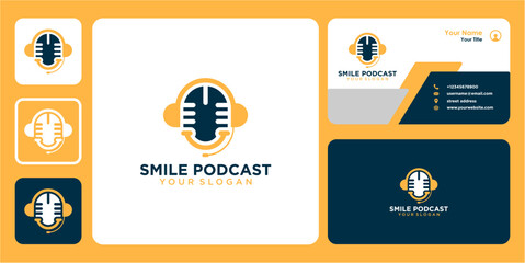 podcast logo design with smile and business card