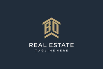 Initial BO logo for real estate with simple and creative house roof icon logo design ideas