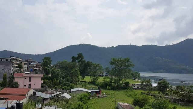 Pokhra town view with Phewa Lake - the second largest freshwater lake in Nepal