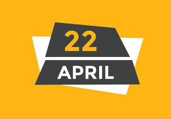 April 22 Calendar icon Design. Calendar Date 22th April. Calendar template 
