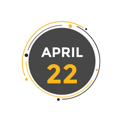 April 22 calendar reminder. 22th April daily calendar icon template. Vector illustration 
