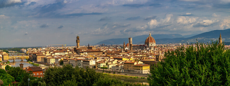 View of the historic center of Florence, UNESCO World Heritage Site, from the Colle di San Miniato, Florence, Tuscany, Italy