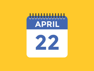 April 22 calendar reminder. 22th April daily calendar icon template. Vector illustration 
