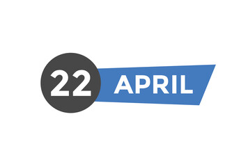 April 22 Calendar icon Design. Calendar Date 22th April. Calendar template 
