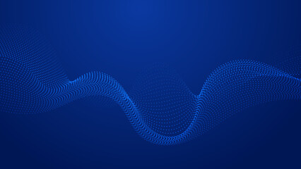Blue technology concept background with wavy line particle elements