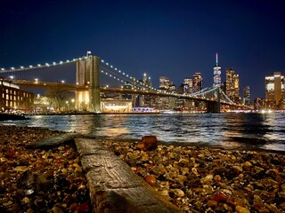 Lower Manhattan View from Dumbo,Brooklyn,New York City,Night view. 
Brooklyn Bridge, World Trade...