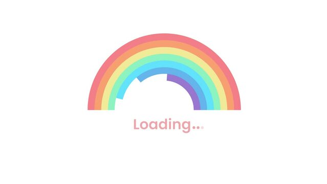 Animated multicolor illustration of a rainbow appearing from left to right on a white background. Loading animation.