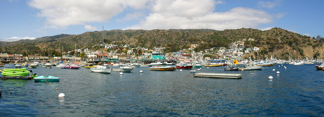 A Panorama of Avalon Harbor, Catalina, California, with Pleasure Boats at Anchor in their Mooring