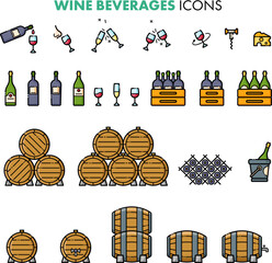 Wine Beverages icons set vector color