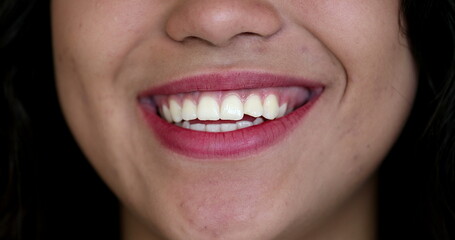 Latina smile. macro close-up hispanic woman lips smiling