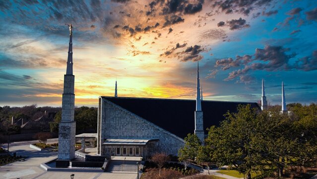 Beautiful Dallas Texas Temple, Church Of Jesus Christ On A Cloudy Day At Sunrise