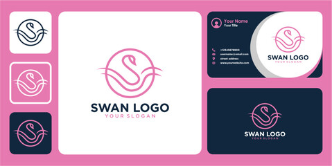 swan logo design with line art and business card © raini syaikhlendra