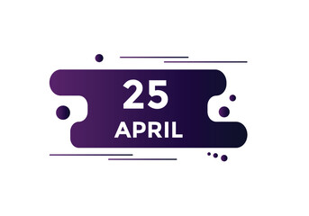 April 25 calendar reminder. 25th April daily calendar icon template. Vector illustration 

