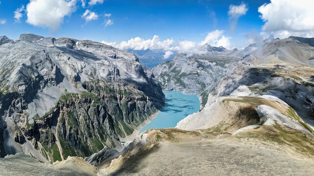 Mount Kistenstöckli above the Limmerensee in Switzerland. Wanderlust. Fantastic view of the Glarus mountains. Hiking. Hiking. High quality photo