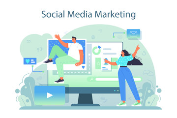 SMM manager concept. Social media marketing specialist advertising