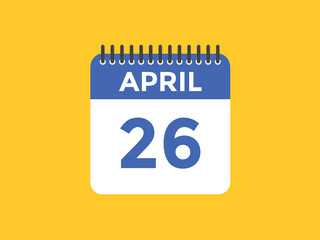 April 26 calendar reminder. 26th April daily calendar icon template. Vector illustration 
