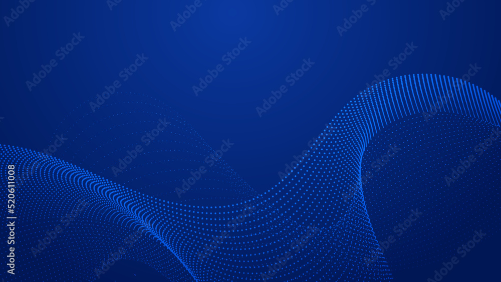 Wall mural blue background technology concept with wavy line particle elements