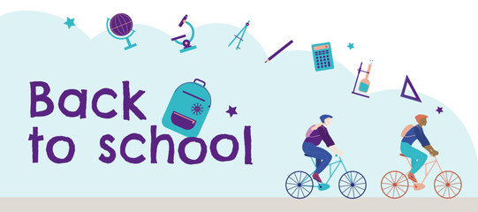 Bannière et illustration vectorielle rentrée scolaire avec texte 