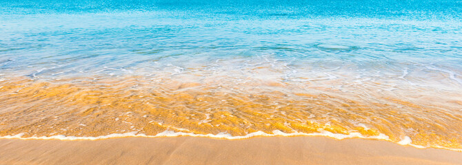 Blue sea water and sand beach panorama