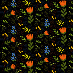 Creative universal art background in doodle style. Colorful pattern of flowers. Vector illustration. Trendy graphic design for banner, poster, card, cover, invitation, placard, brochure.