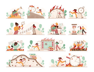Office people with a lot of work set. Deadline and busy lifestyle concept.